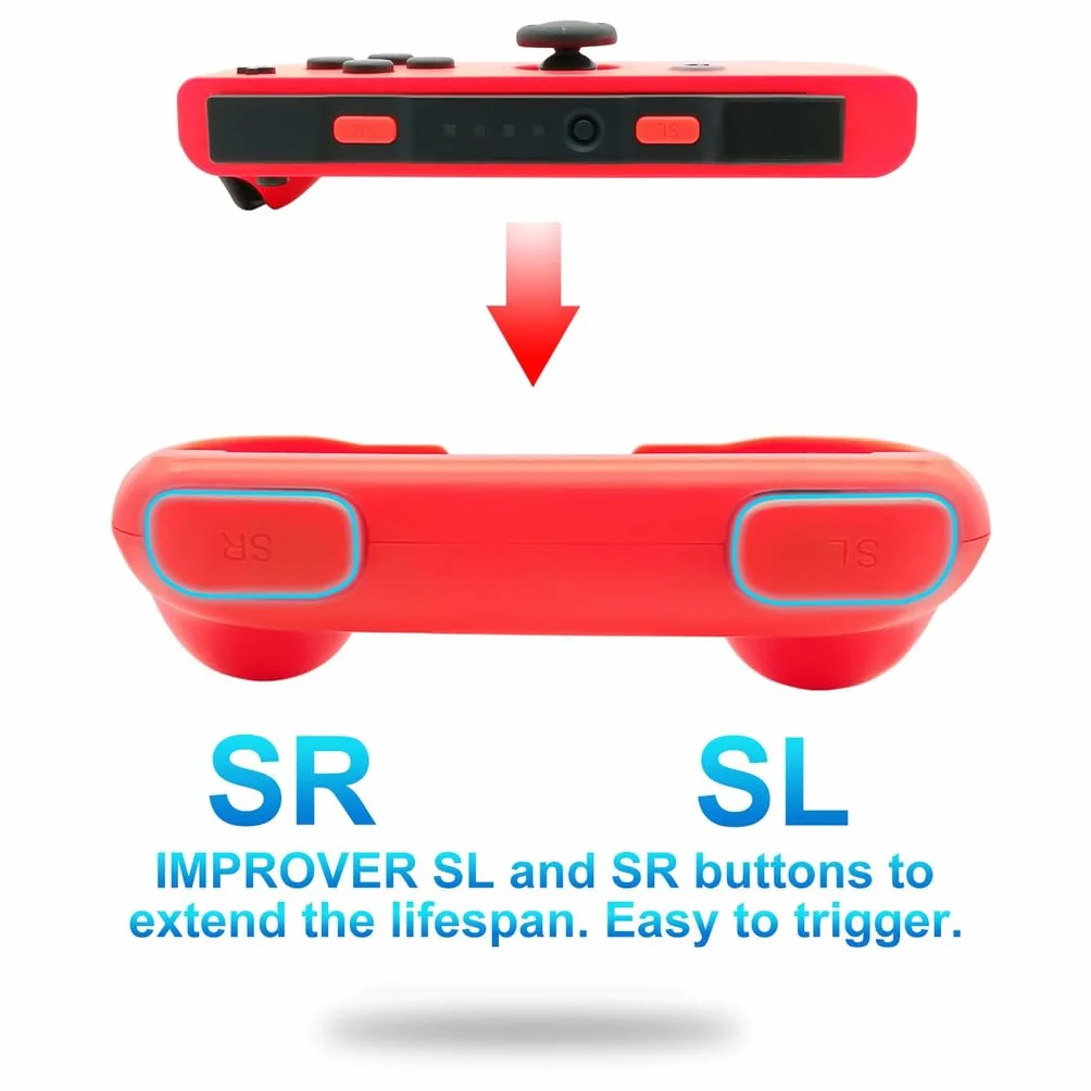 INF Uchwyty kompatybilne z Nintendo Switch Joy-Con, uchwyty do elementów sterujących Joy-Con, 2 sztuki, kolor czerwony/niebieski