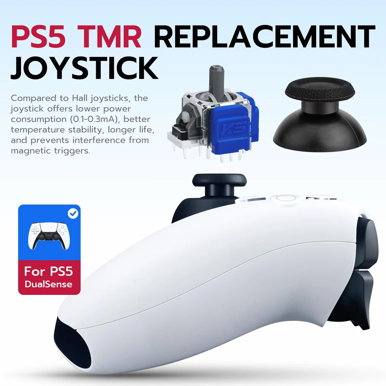 Tolesum Zestaw zamienny analogowego joysticka TMR Effect do kontrolera Dual Sense PS5 z narzędziami naprawczymi (wymagane spawanie) Bez dryftu – czarny