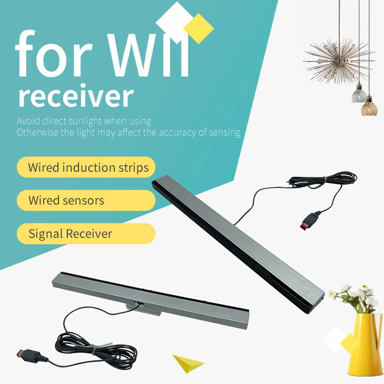 Przewodowy Odbiornik dla Wii, Wymienny Przewodowy Odbiornik z Czujnikiem Podczerwieni dla Konsoli Wii Wii U Motion Plus